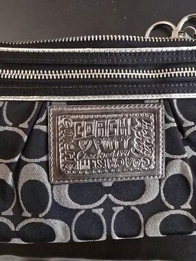 Coach Mini Poppy Signature Crossbody in Black and Silver
